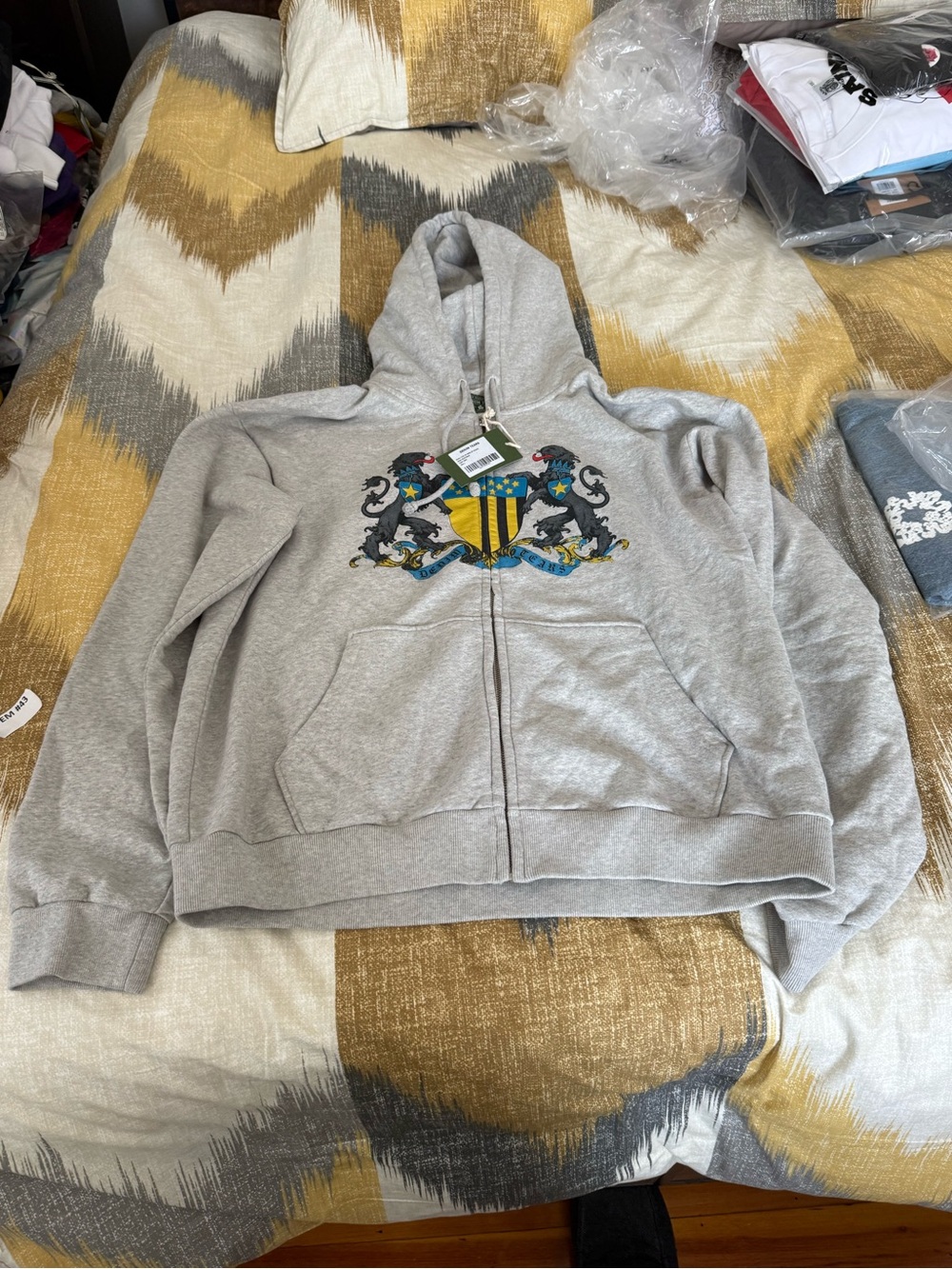 Denim Tears Coat Of Arms Gray Zip-Up Hoodie size L